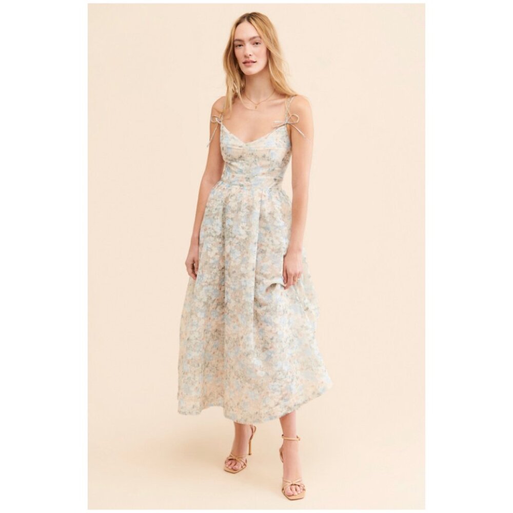En Saison Tosca Floral Midi Dress - Peach Blue - L - NWT